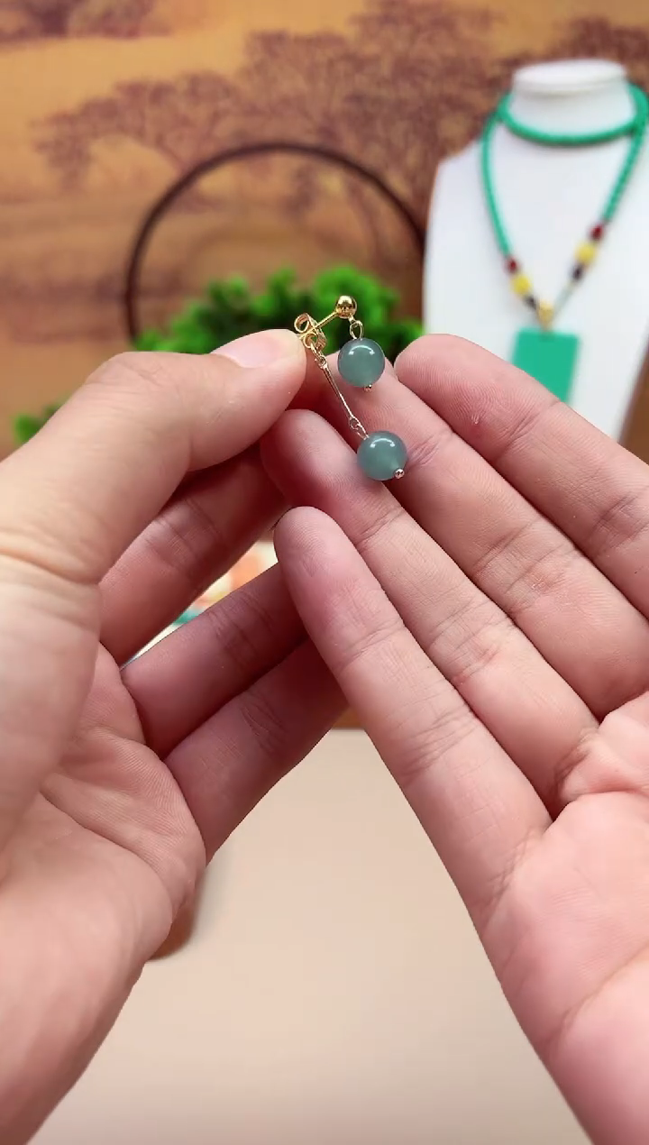 翡翠14K金镶嵌耳饰E13