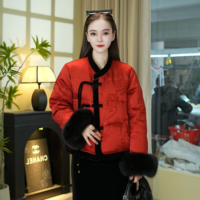 【柿柿如意】100%人丝面料新中式国风显瘦潮流加厚保暖女士短外套