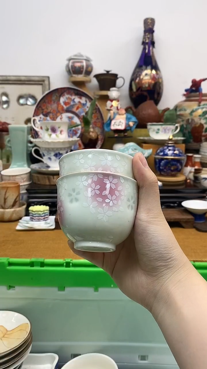 瓷片晶禧美瓷精品瓷器清秀玲珑杯一对