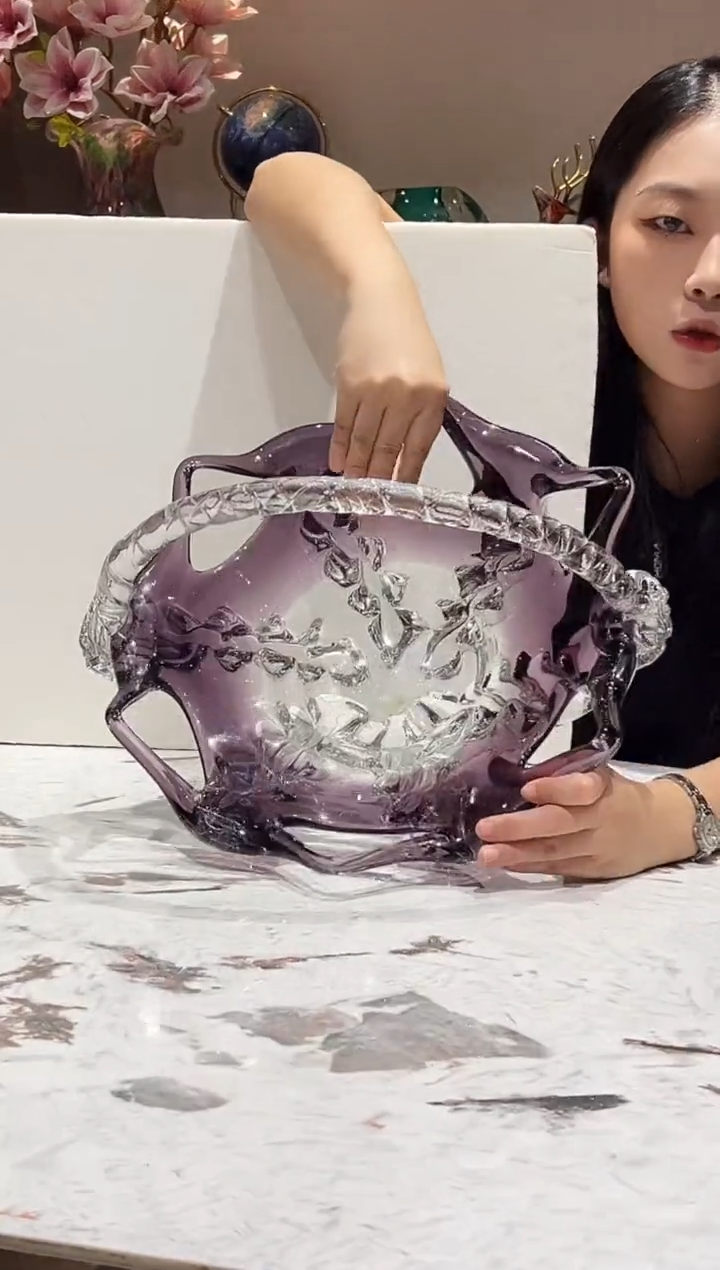 镂空紫色琉璃水果盘