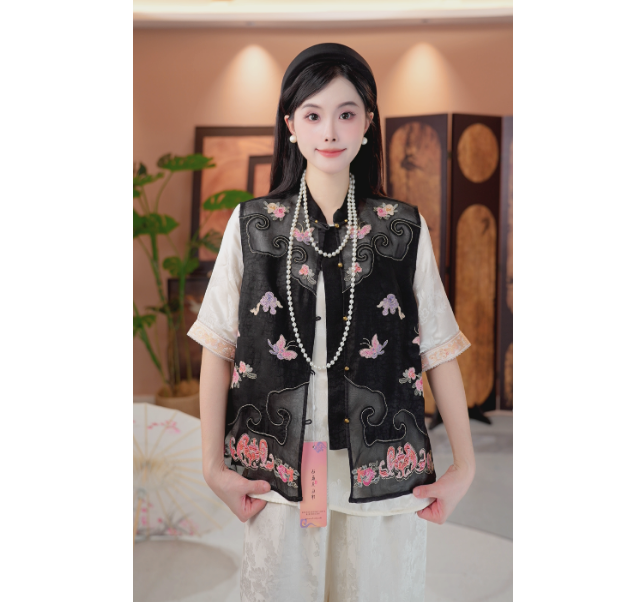 庄周梦蝶H6189初夏南油档口国潮新中式重工刺绣百搭马甲 403常常