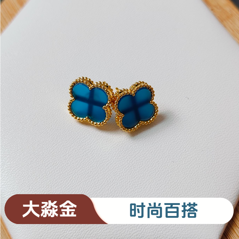 【源头发货】源头工厂- 18k 蓝玛瑙耳钉（单只）-DM