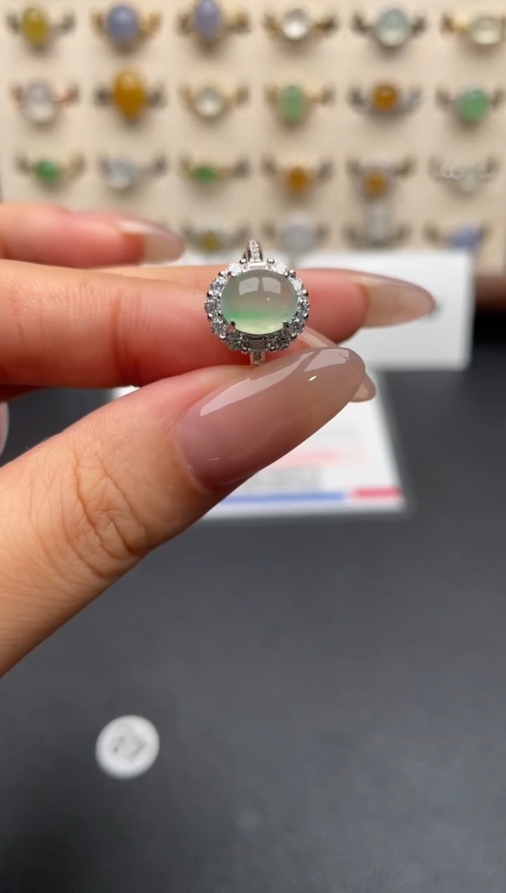 银S925镶嵌戒指翡翠一物一证一礼盒