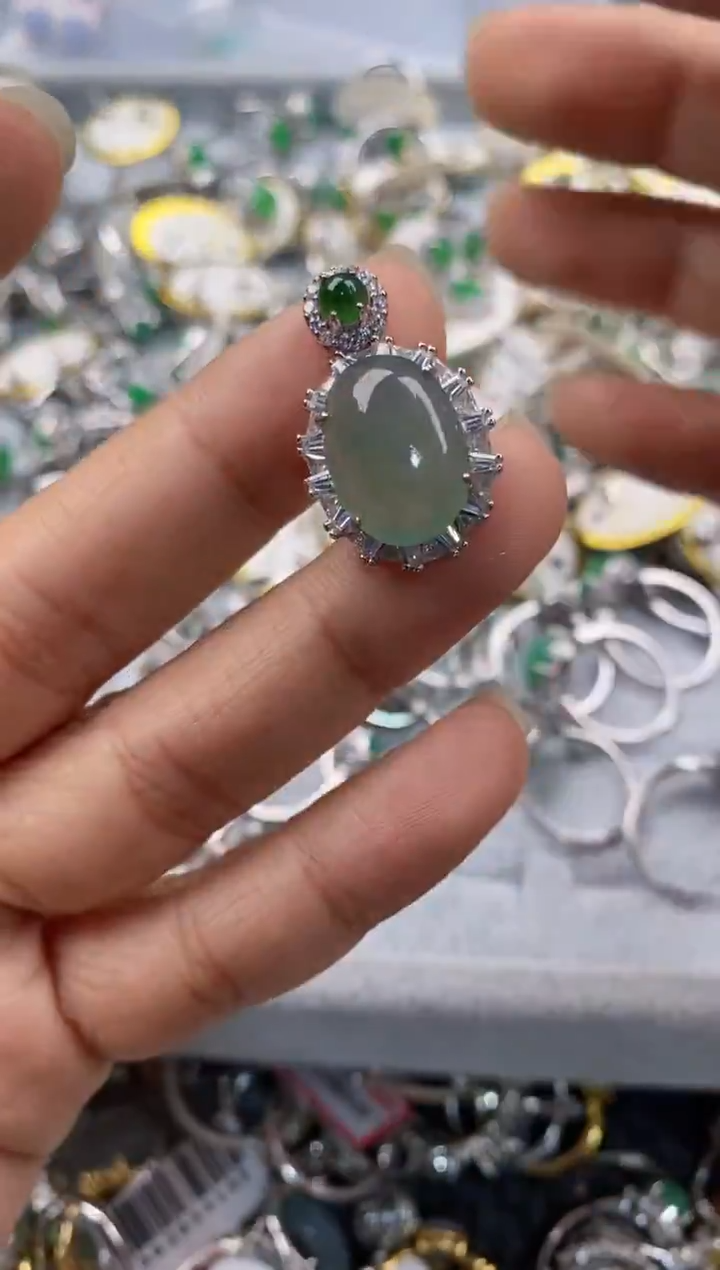 银S925镶嵌戒指翡翠444-7