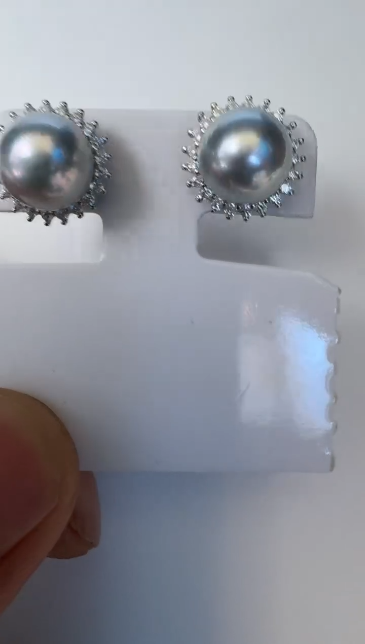 银S925镶嵌海水珍珠耳饰耳钉