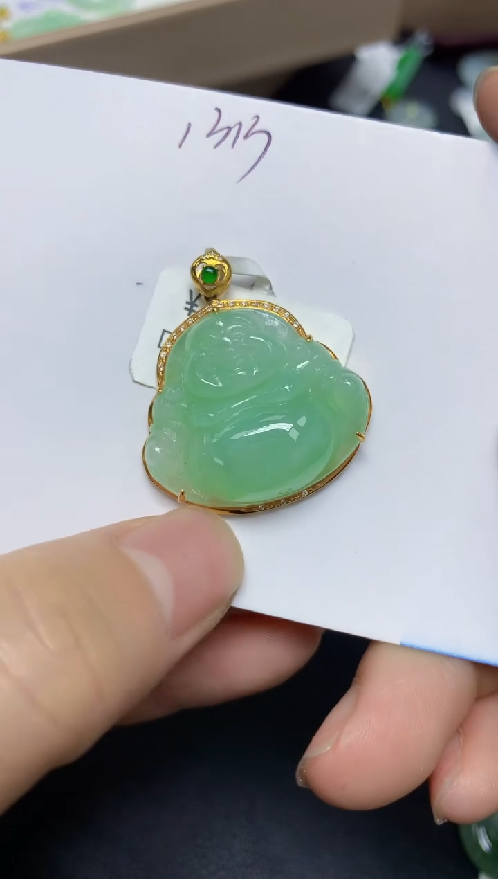 【闪购商品】翡翠18K金镶嵌挂件天然翡翠A货