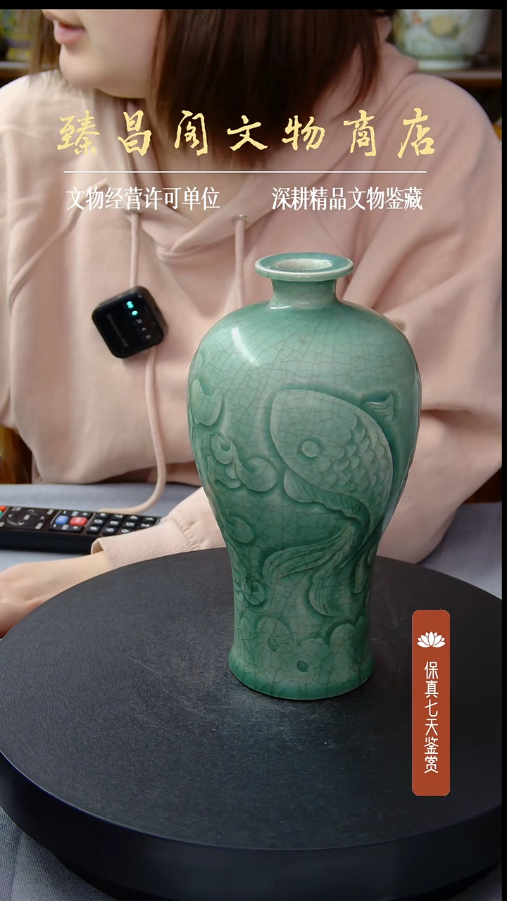 碗耀州窑暗刻划鱼藻纹梅瓶#656#