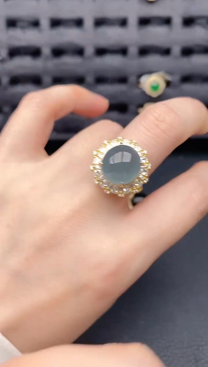 银S925镶嵌戒指翡翠天然a货翡翠378