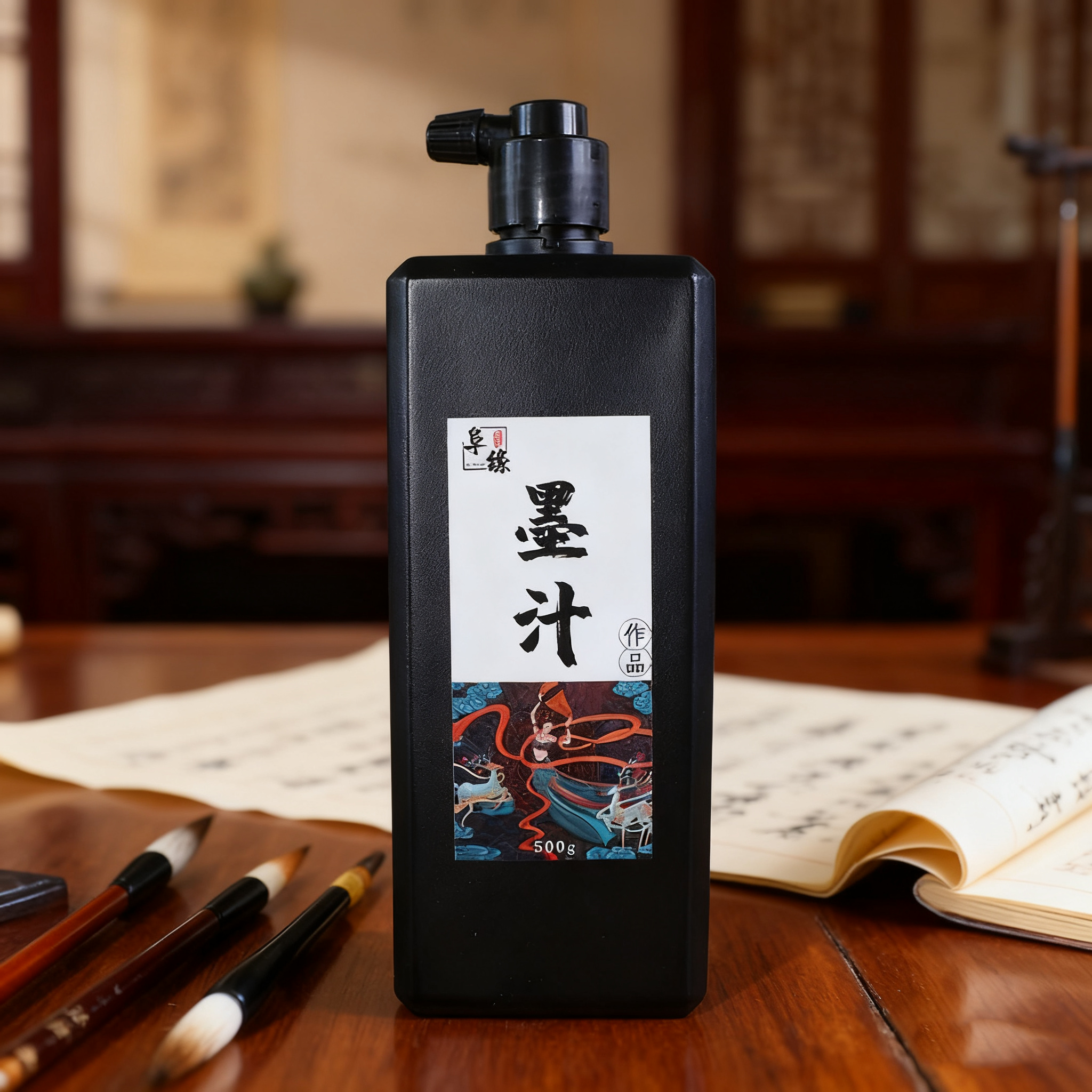 【3瓶1500克阜缘作品墨汁】书法书画考试毛笔字专用黑色作品墨汁