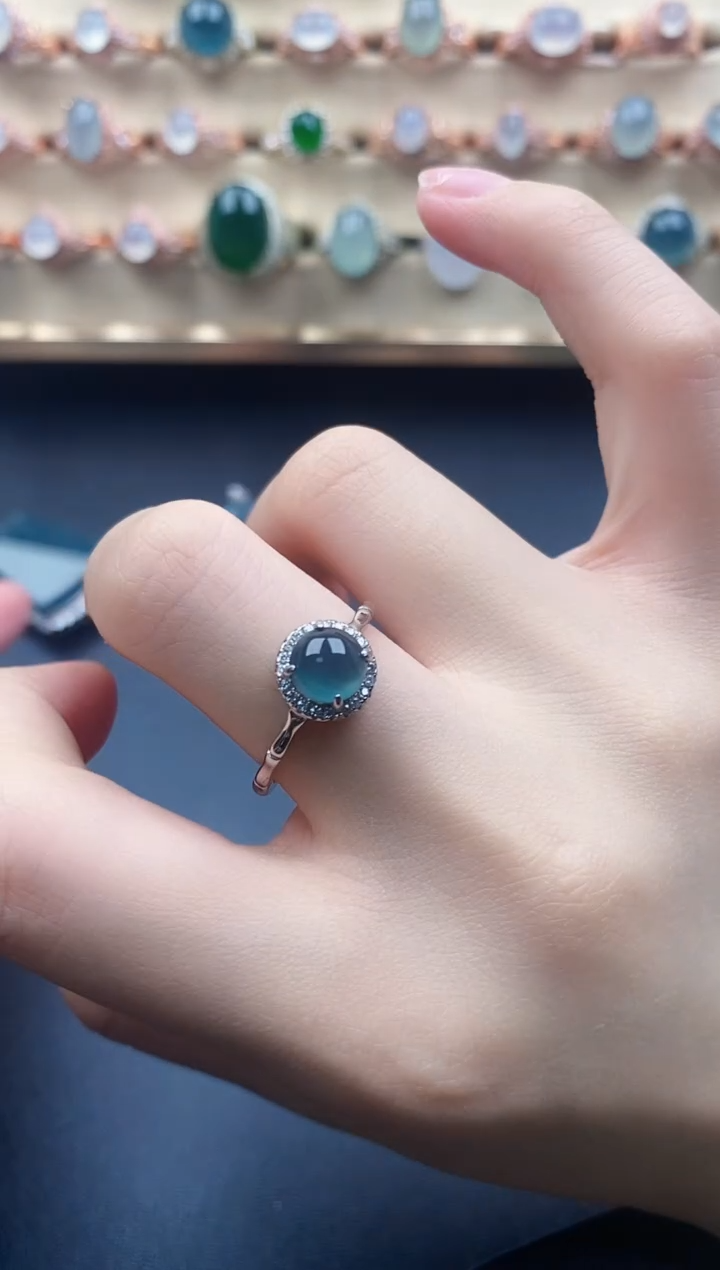 翡翠戒指银S925镶嵌天然a货翡翠