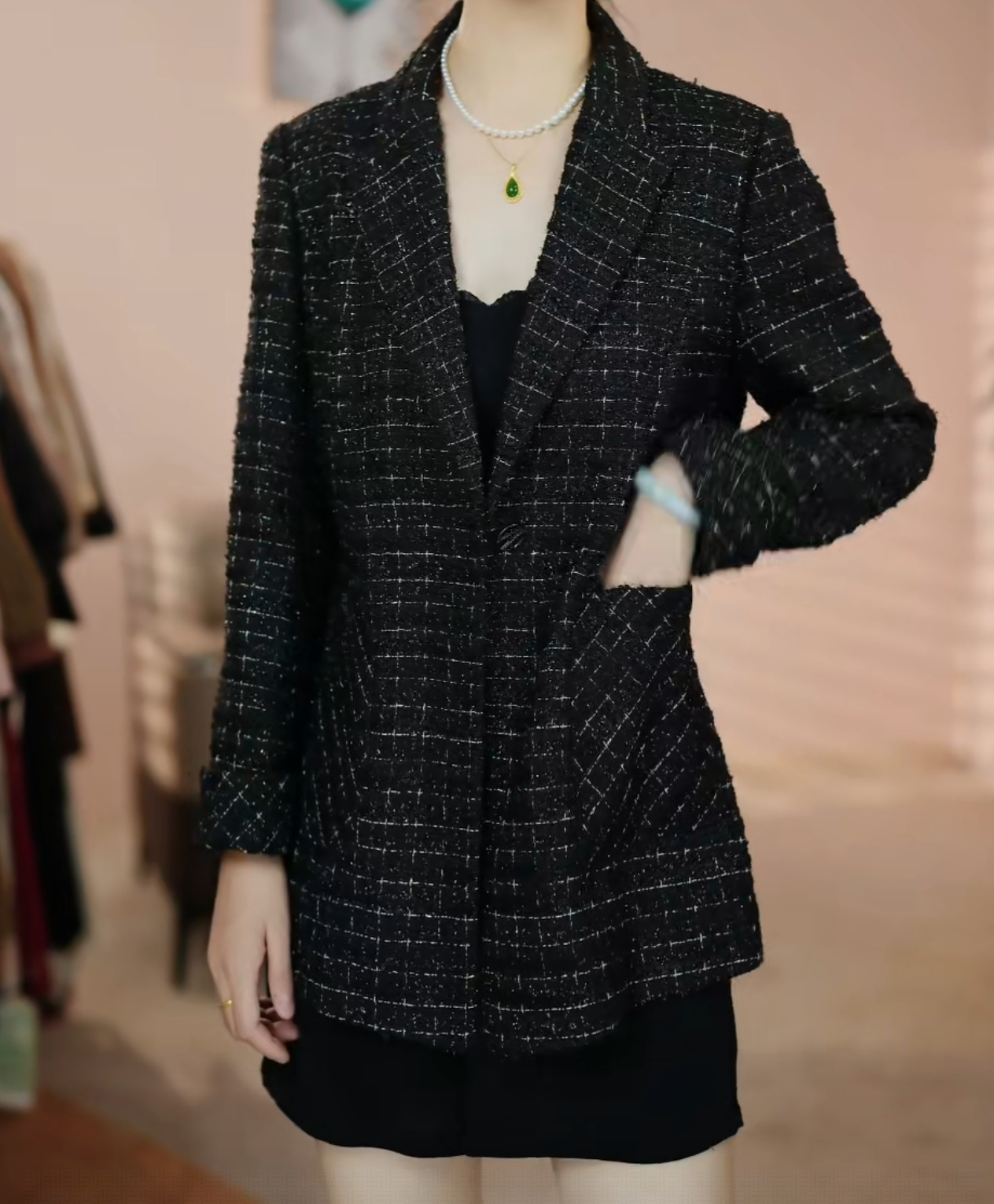 【Z2579】气质休闲百搭格子小香风西装外套