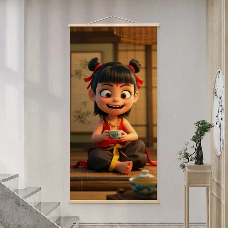 哪吒魔童字画客厅中式竹编挂画新款茶室玄关古风禅意竹子装饰挂画