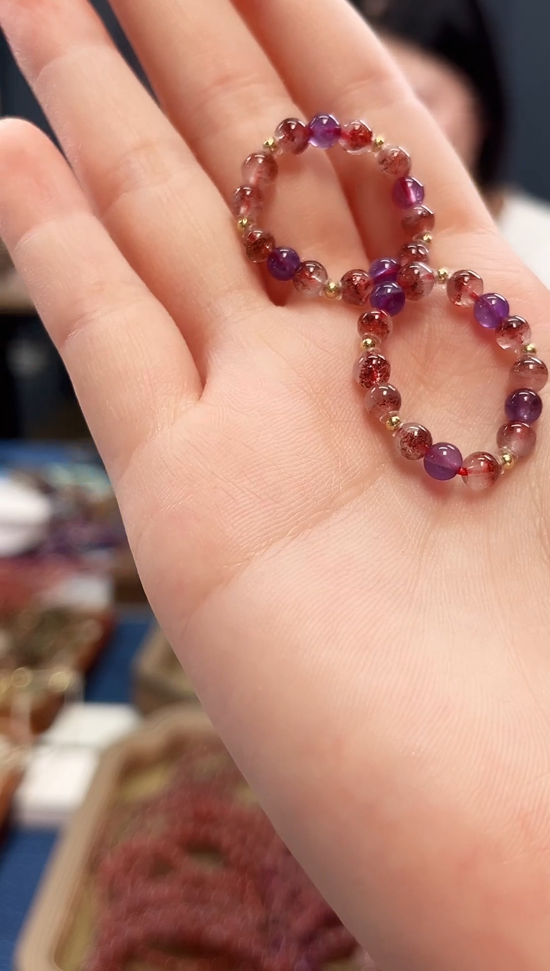未镶嵌手串水晶金草莓超七戒圈4mm【多样性发一】