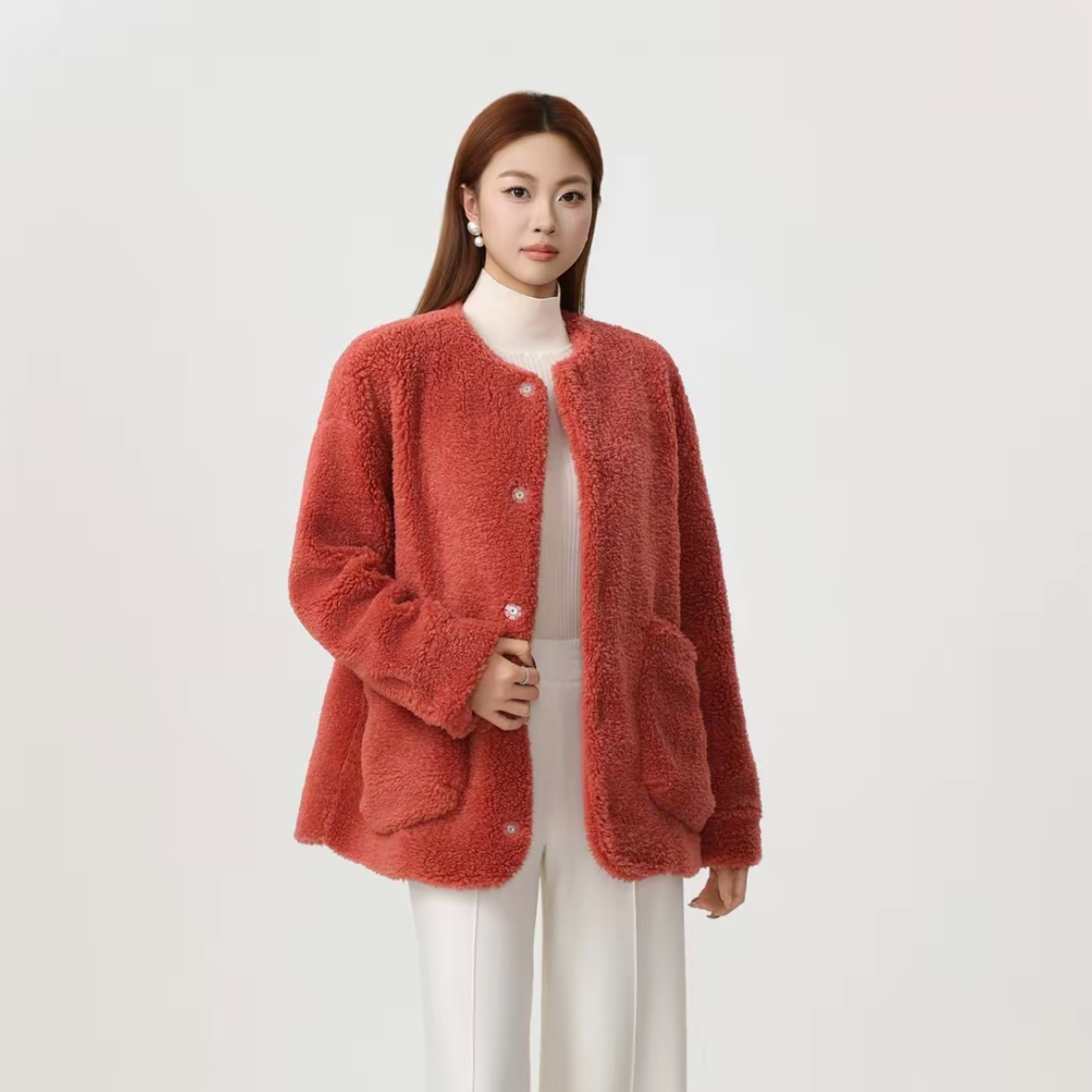 AMASS/阿玛施冬季精致百搭压花剪喷花工艺环保毛绒外套5400830