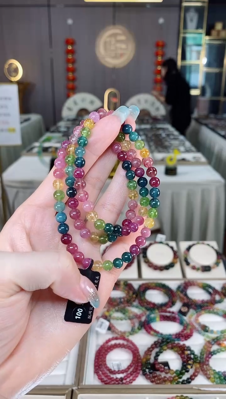 未镶嵌老矿碧玺彩虹三圈手串6mm+碧玺多样性发一条mz