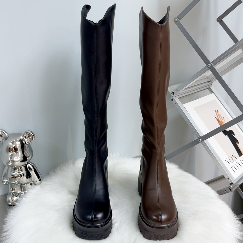 10cm增高小个子不过膝的长筒靴厚底防水台加绒保暖弹力瘦瘦靴拉链