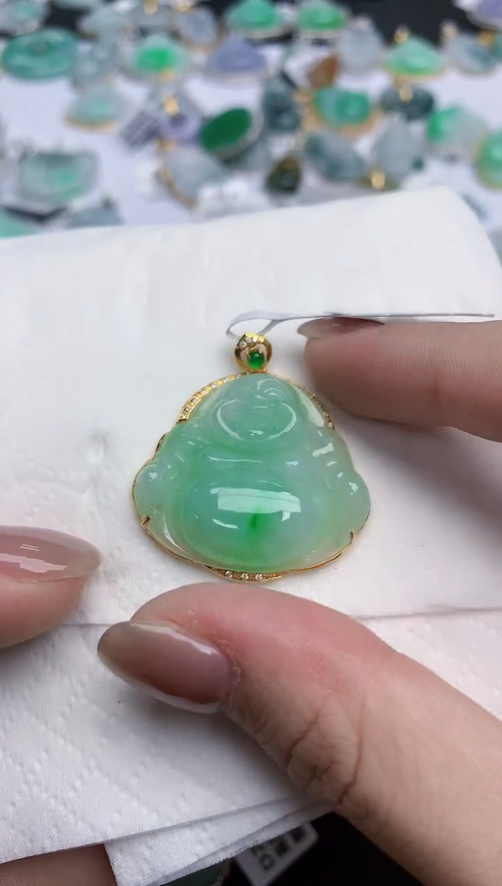 【闪购商品】翡翠颈饰18K金镶嵌天然缅甸翡翠A货