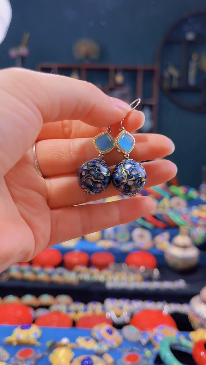 非遗绝技 犀皮漆耳环 宝蓝