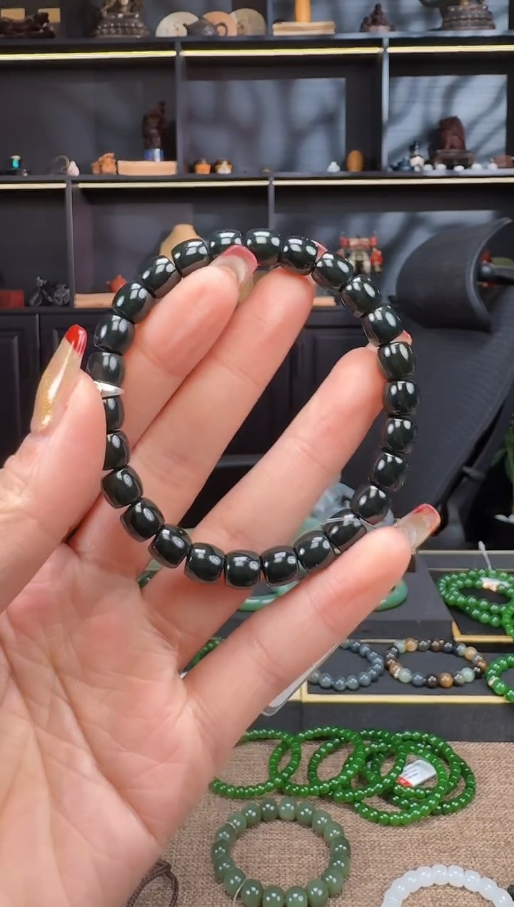 【闪购商品】和田玉4未镶嵌8mm塔青手串