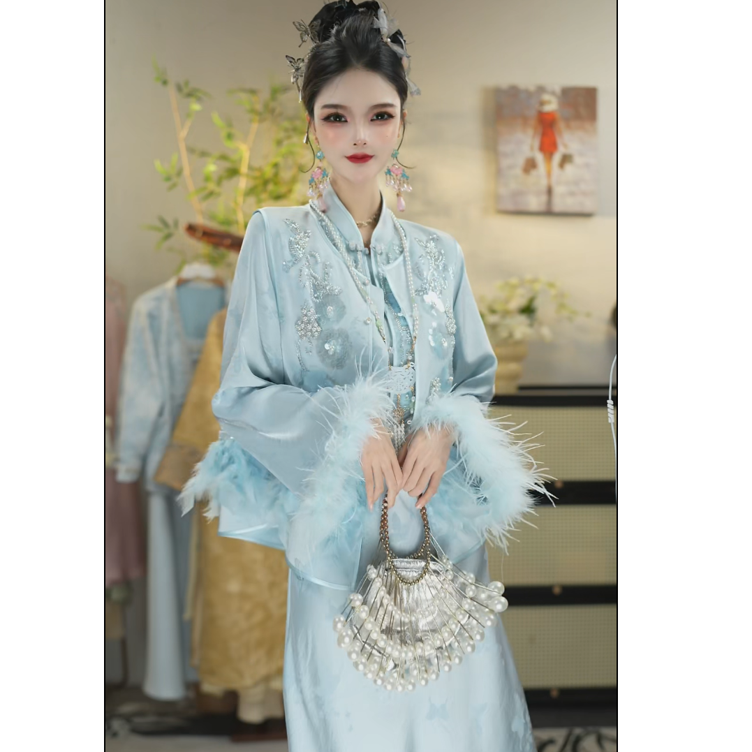 夏维莲2025秋季新款中国风古风飘逸日常冰蓝套装（6938+6948）