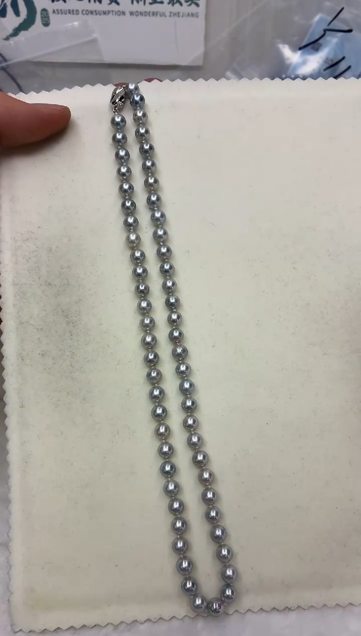 未镶嵌DA海水珍珠灰珠串链6-7 y495