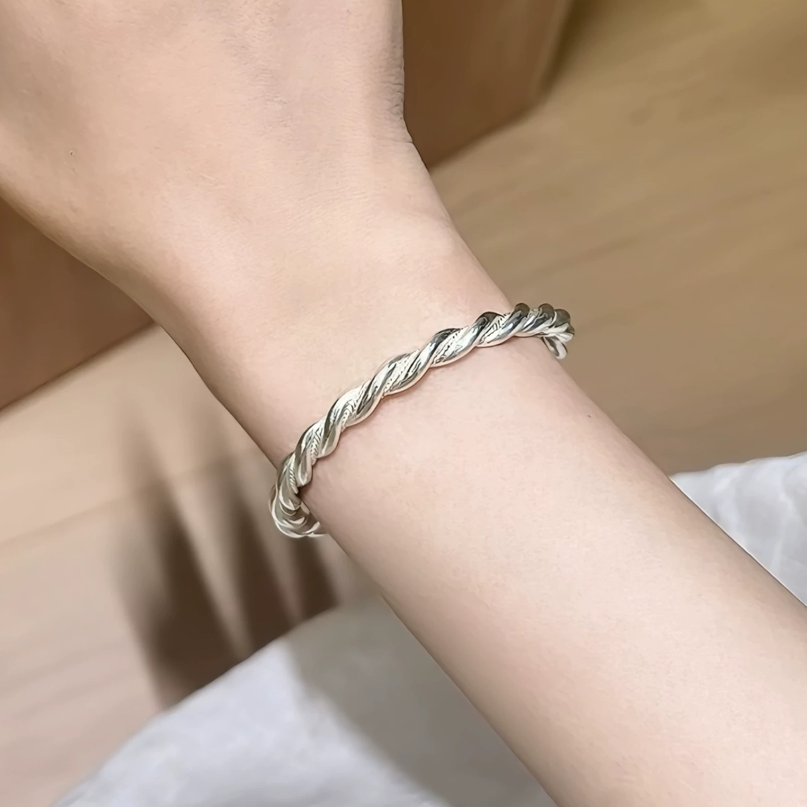 足银手镯 52号链接 【开口手镯】足银999.9 清库存带证书礼盒包装