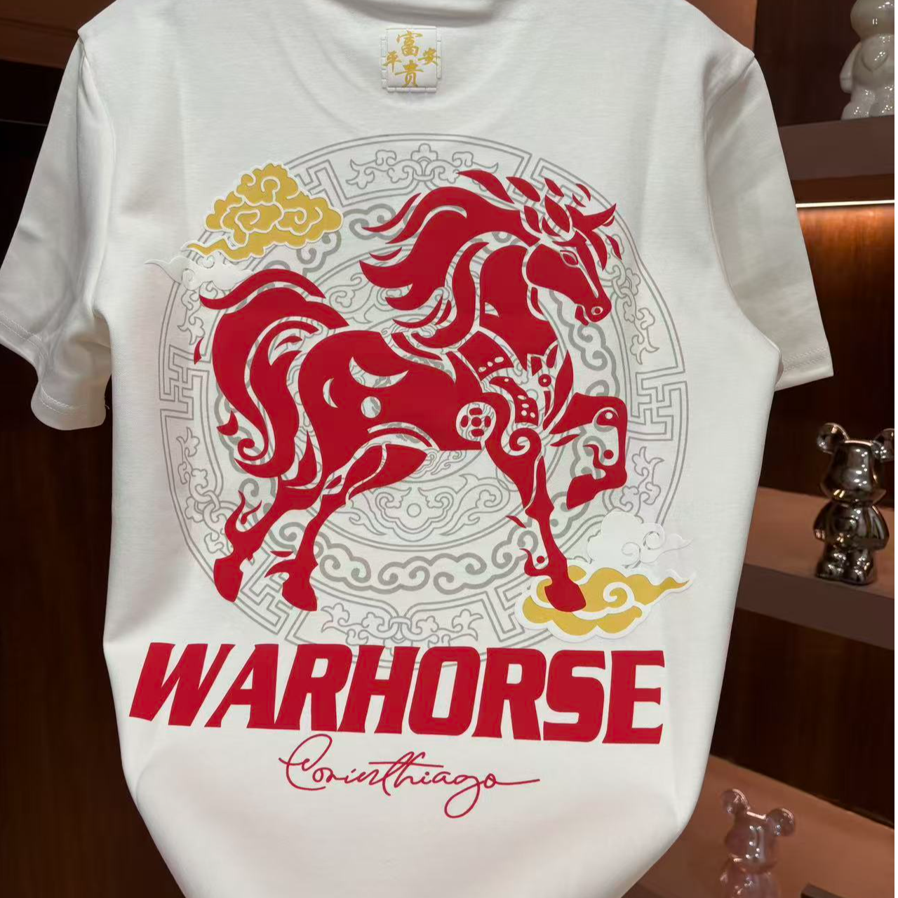 冬季加厚马年发泡重工短袖T恤轻奢高品质男士上衣半袖、