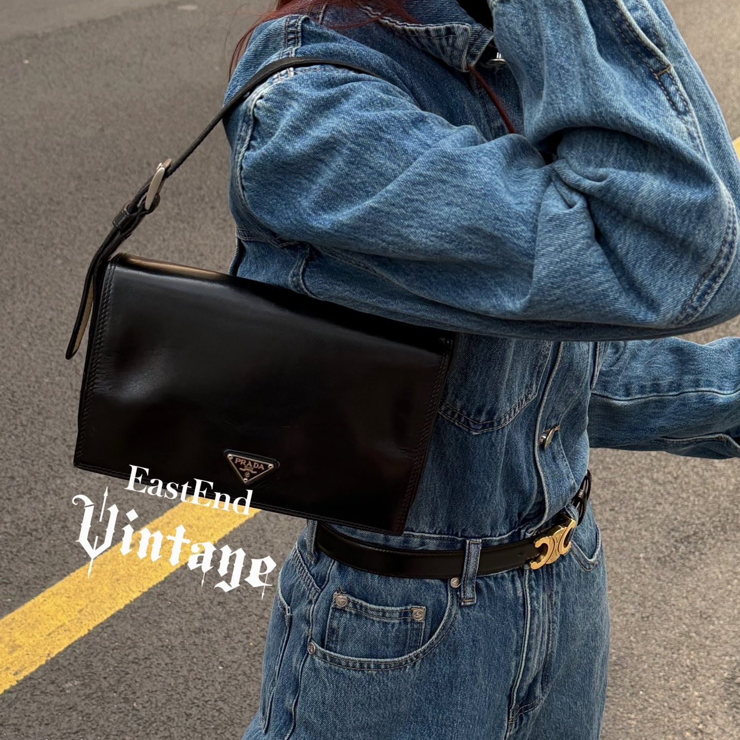 95新 Prada/普拉达 東区-Prada黑色光面牛皮尼龙翻盖单肩包/79090