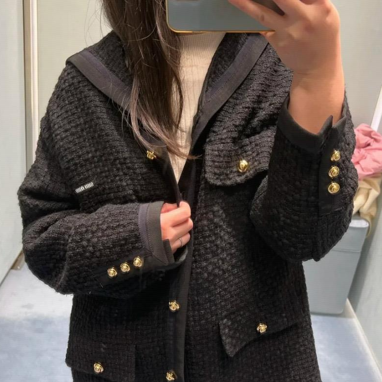 全新未使用 MIU MIU/缪缪 LOGO长袖外套 黑色/38