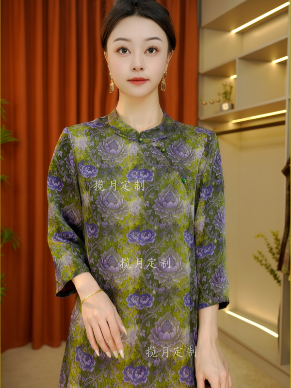 【疏寒】2026早春新款女装上衣修身气质新中式七分袖气质立领T恤
