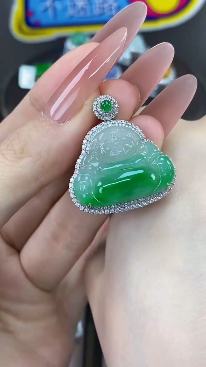 【闪购商品】翡翠吊坠(不含链)18K金镶嵌翡翠包镶佛公