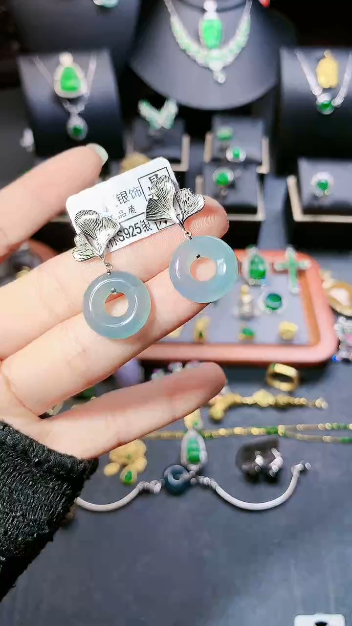 【闪购商品】翡翠耳饰银S925镶嵌耳饰