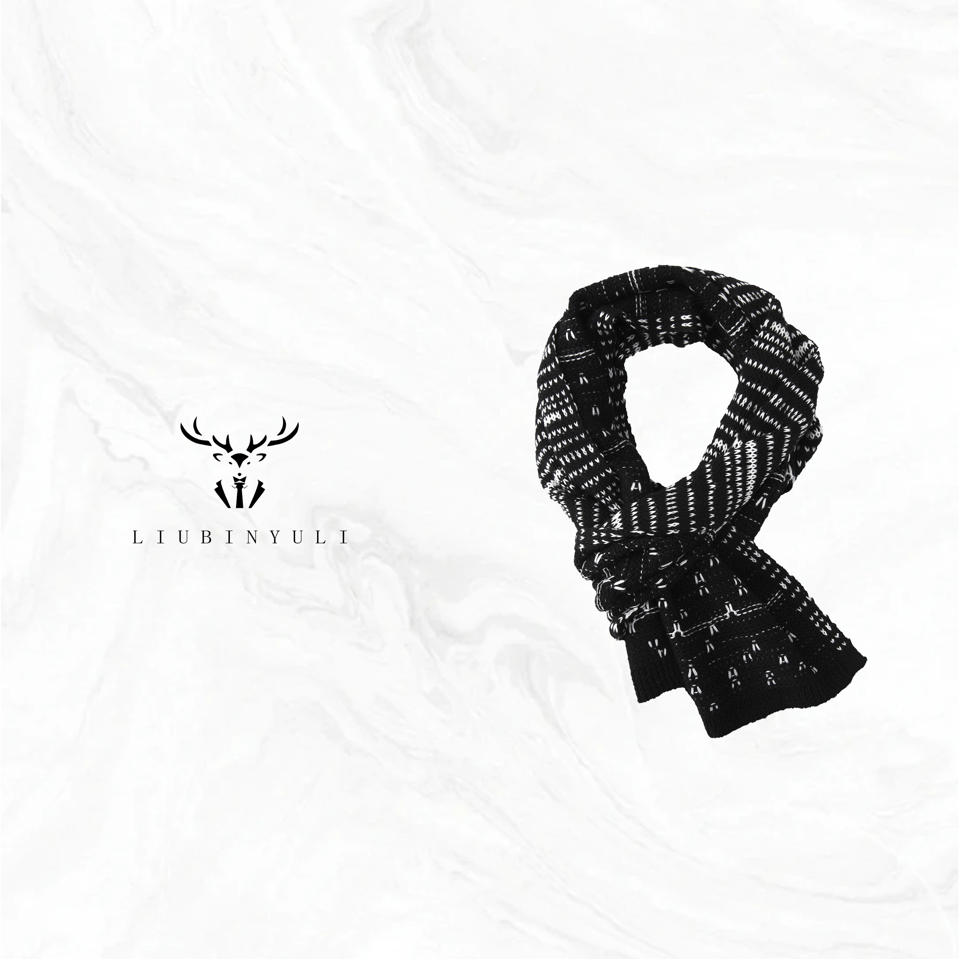 「YKL」秋冬新款加厚保暖韩系香风编织黑白针织百搭围脖羊毛围巾