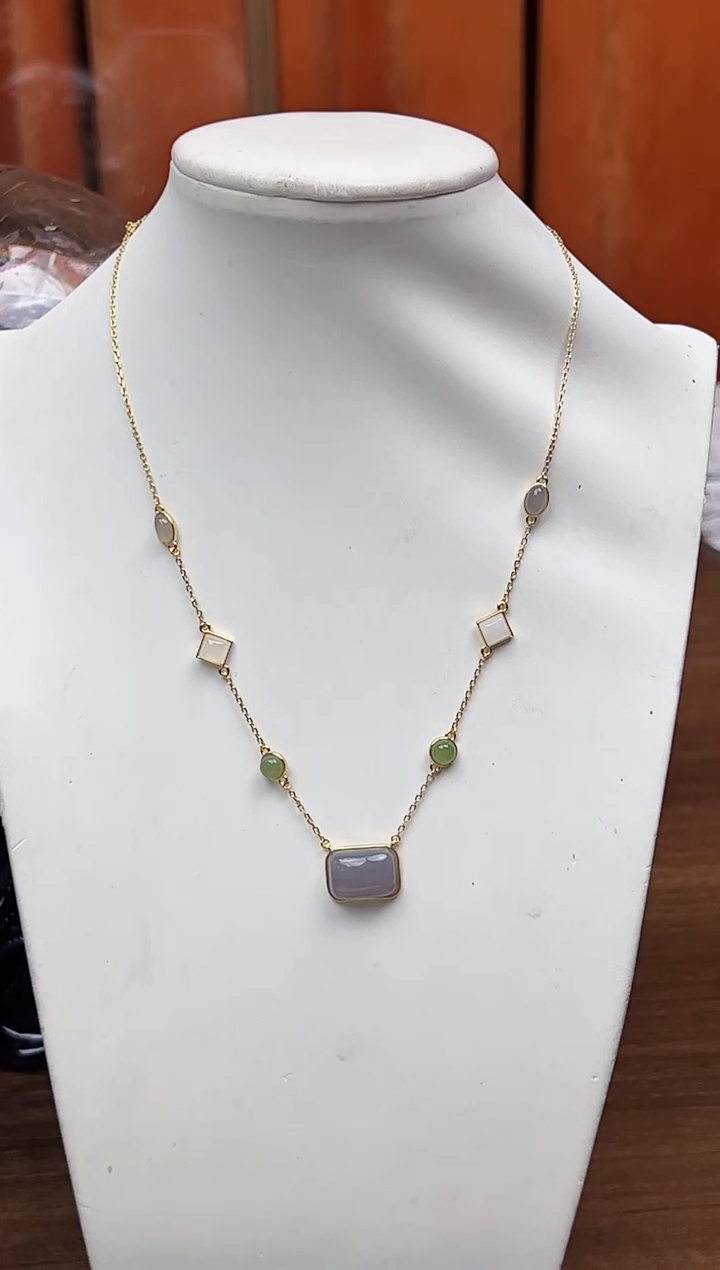 项链银S925镶嵌和田玉悦2874