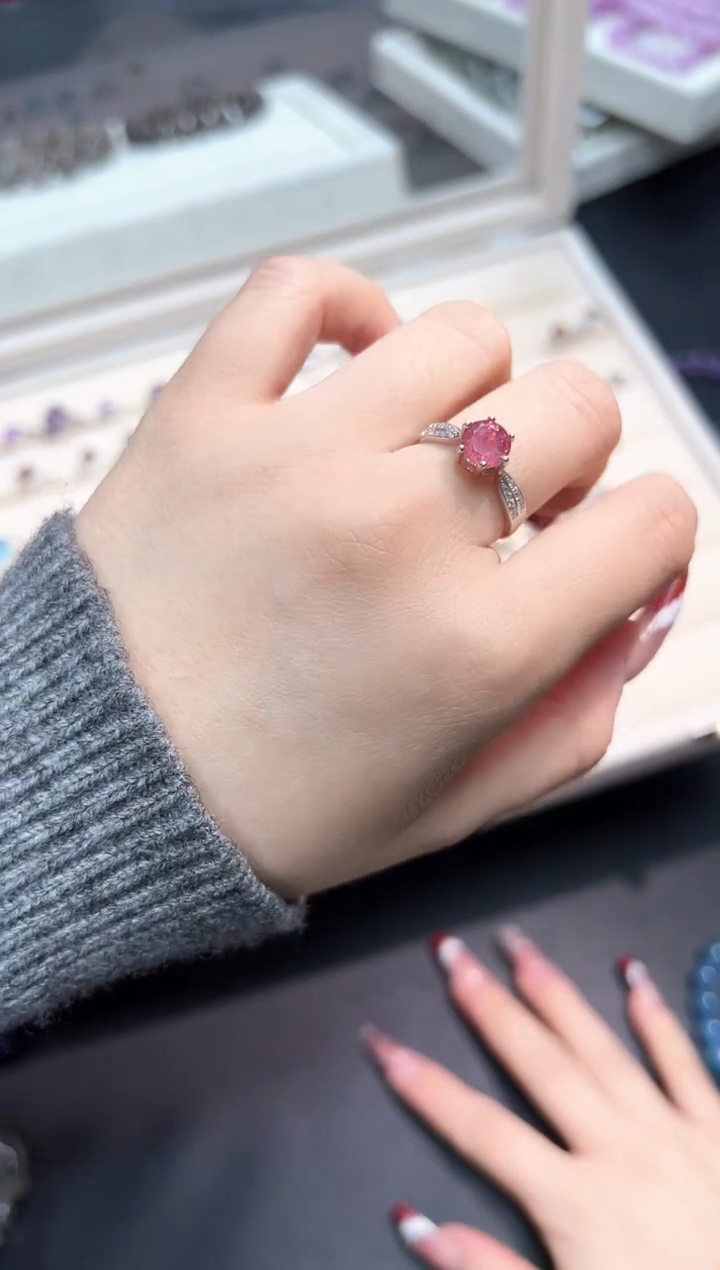 【闪购商品】碧玺戒指银S925镶嵌80A多样性发其一/1个