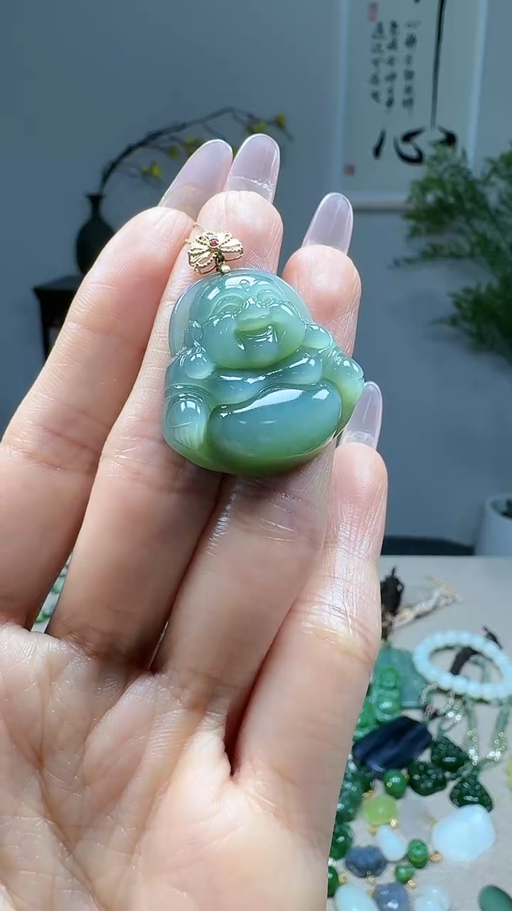 吊坠(不含链)18K金镶嵌和田玉1