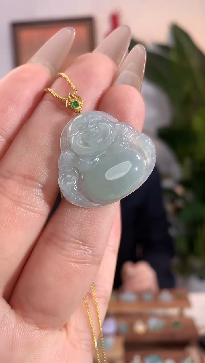 【闪购商品】翡翠吊坠(不含链)18K金镶嵌佛公