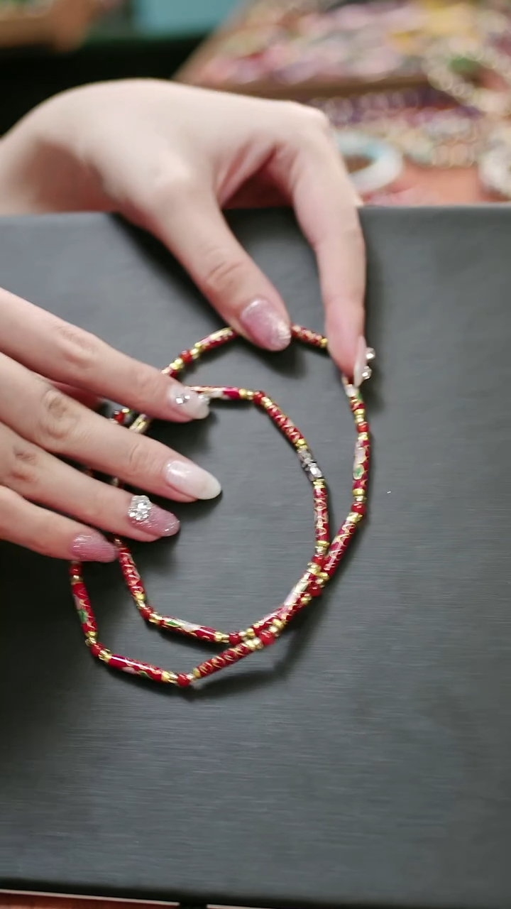 露**曼非遗 景泰蓝竹节项链 红色