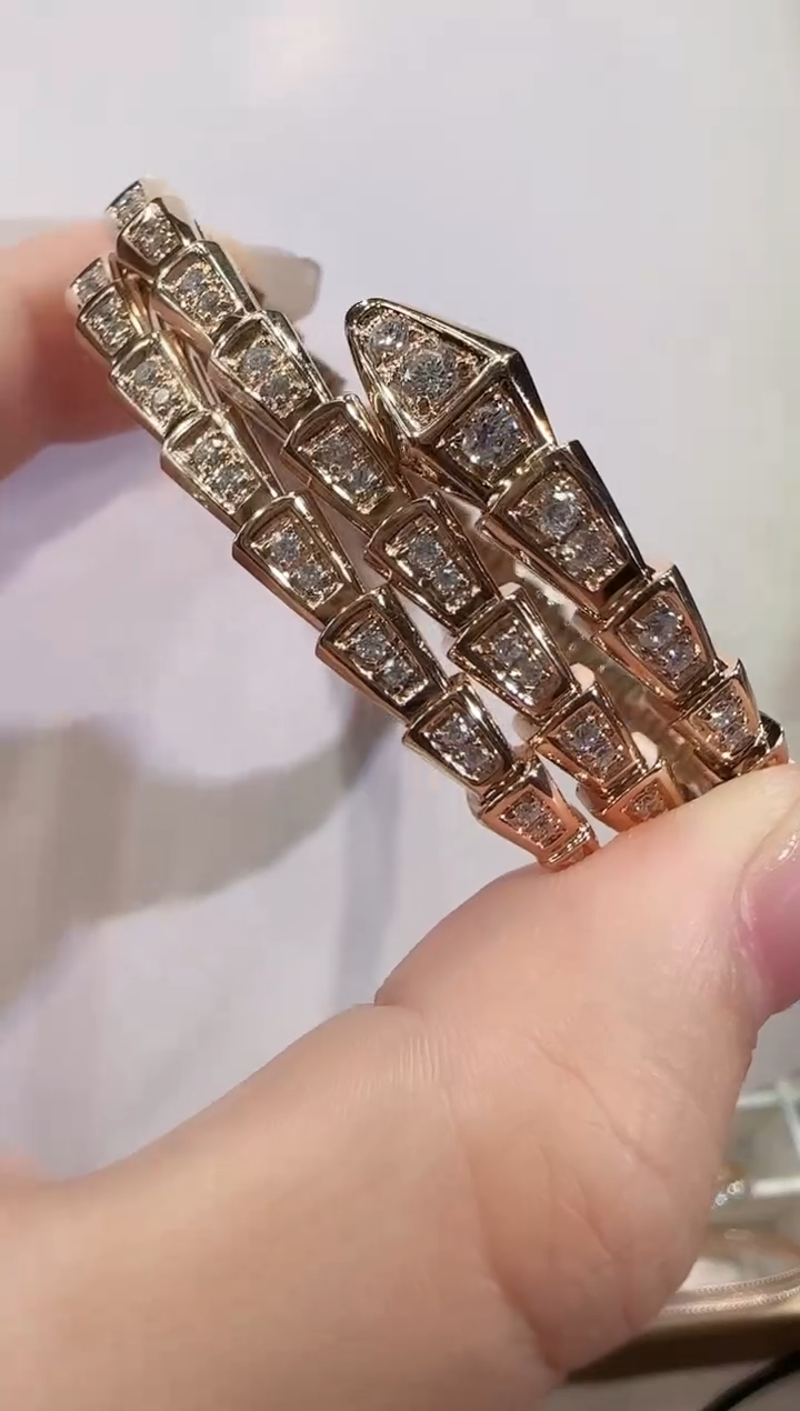 【闪购商品】钻石手镯18K金镶嵌17#K玫三圈蛇手镯
