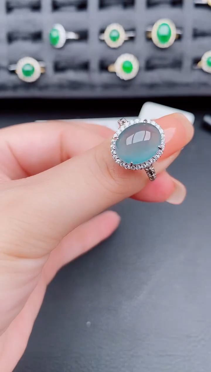翡翠戒指银S925镶嵌天然a货翡翠357