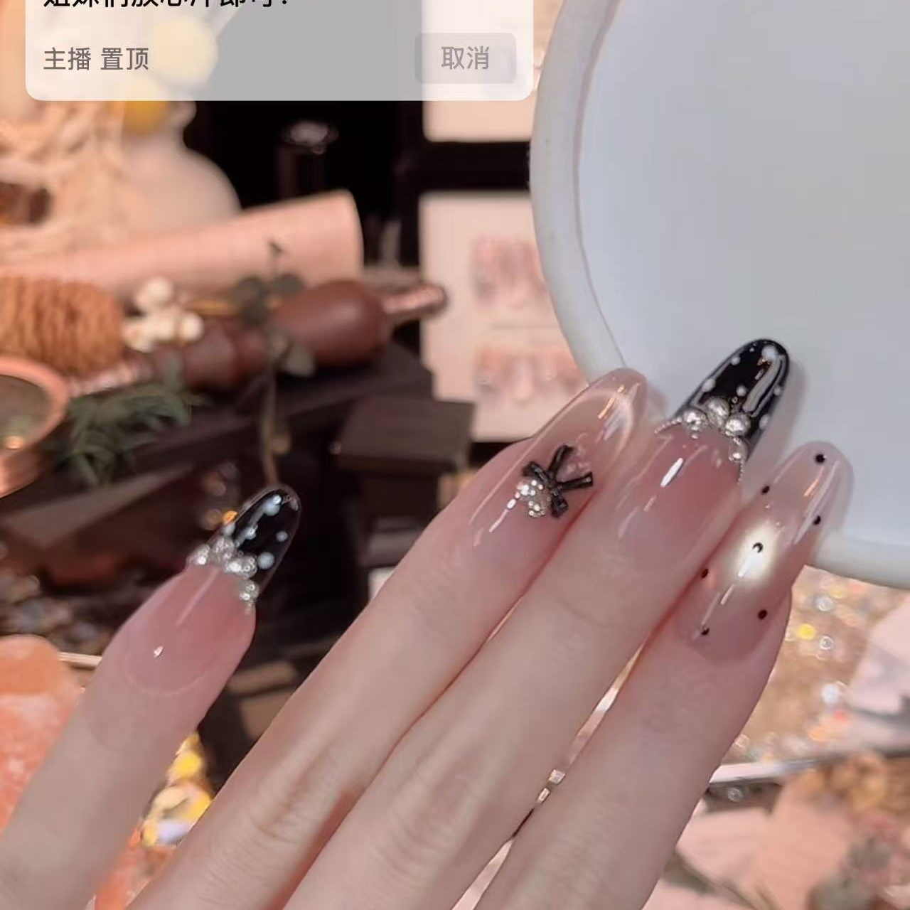 黑御-Hand-painted clear bow 纯手工穿戴甲 10片装MM