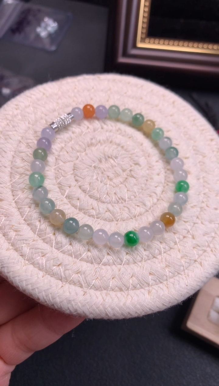 未镶嵌手串翡翠缅甸翡翠多宝珠子手串 珠子80%完美度