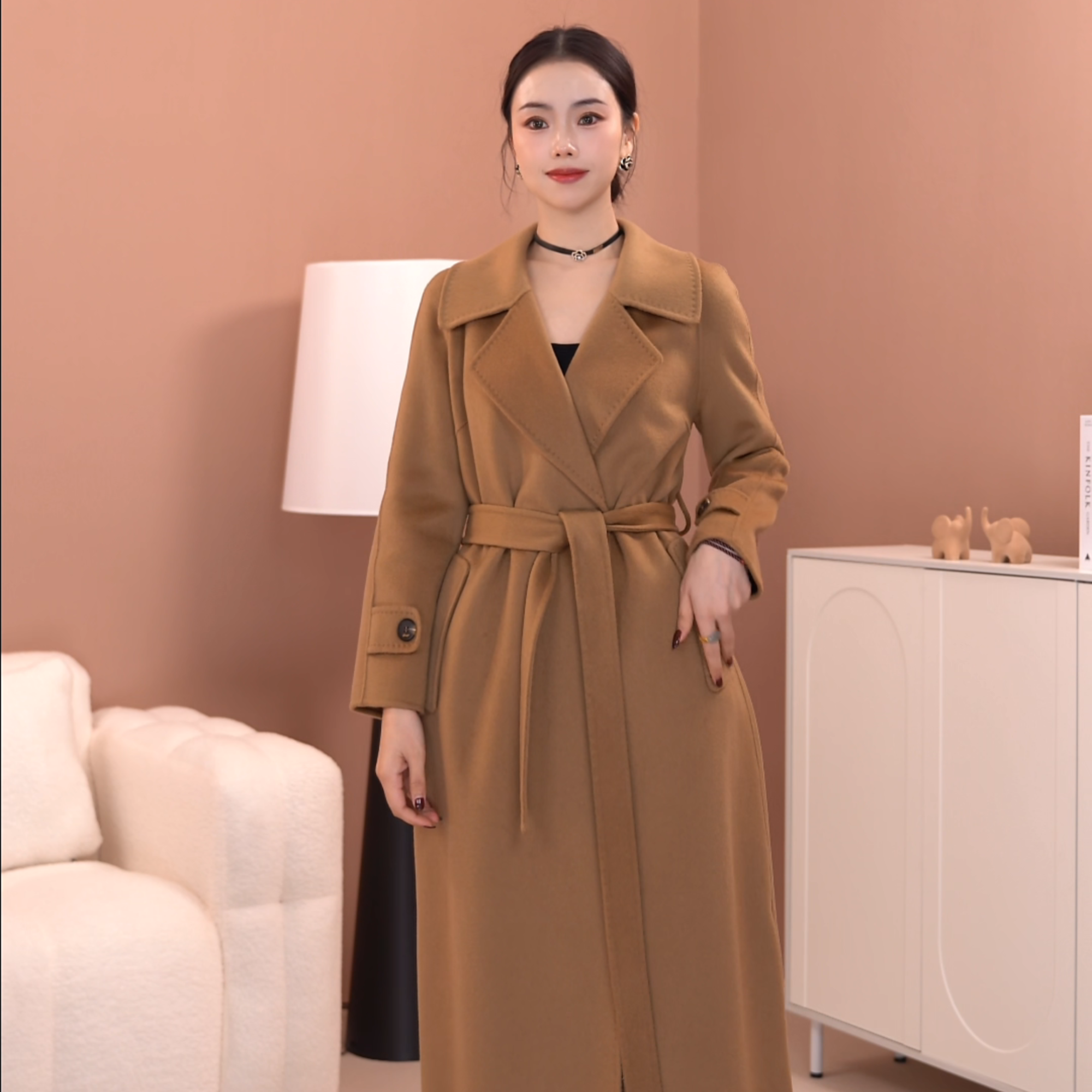 【%山羊绒大衣】82007- 2025新款秋冬双面羊毛大衣外套小个子长款