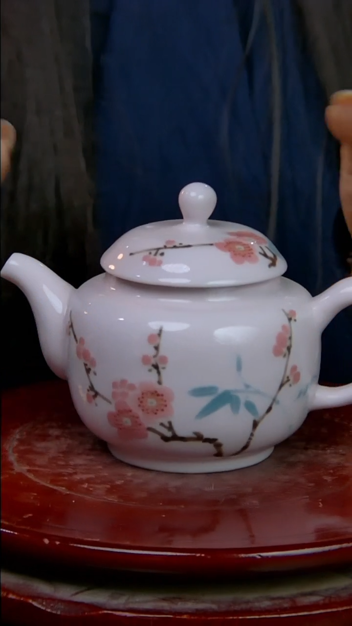 摆件陶稀土翠竹红梅壶