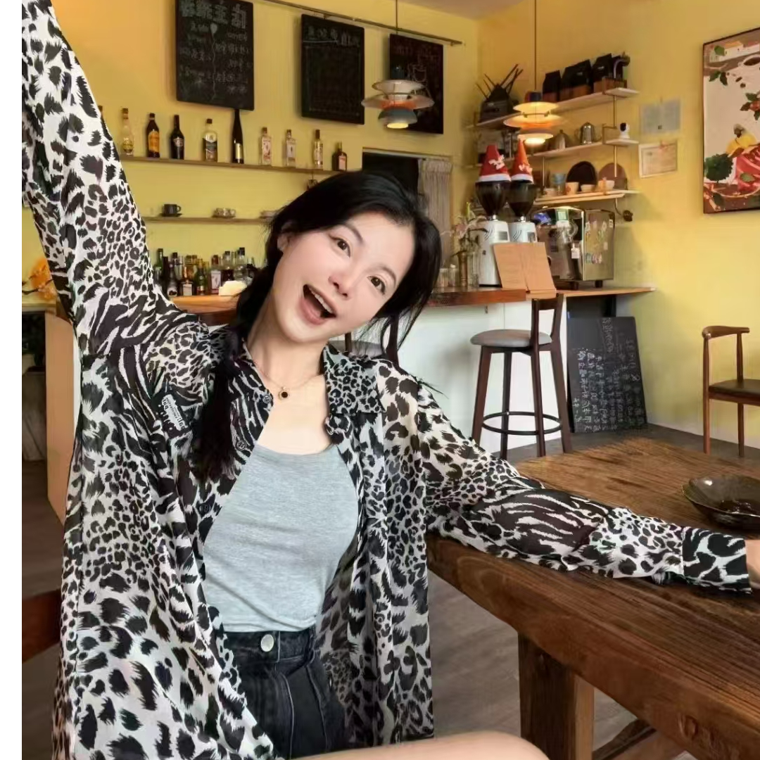丽妍春款豹纹韩版衬衫上衣37684休闲