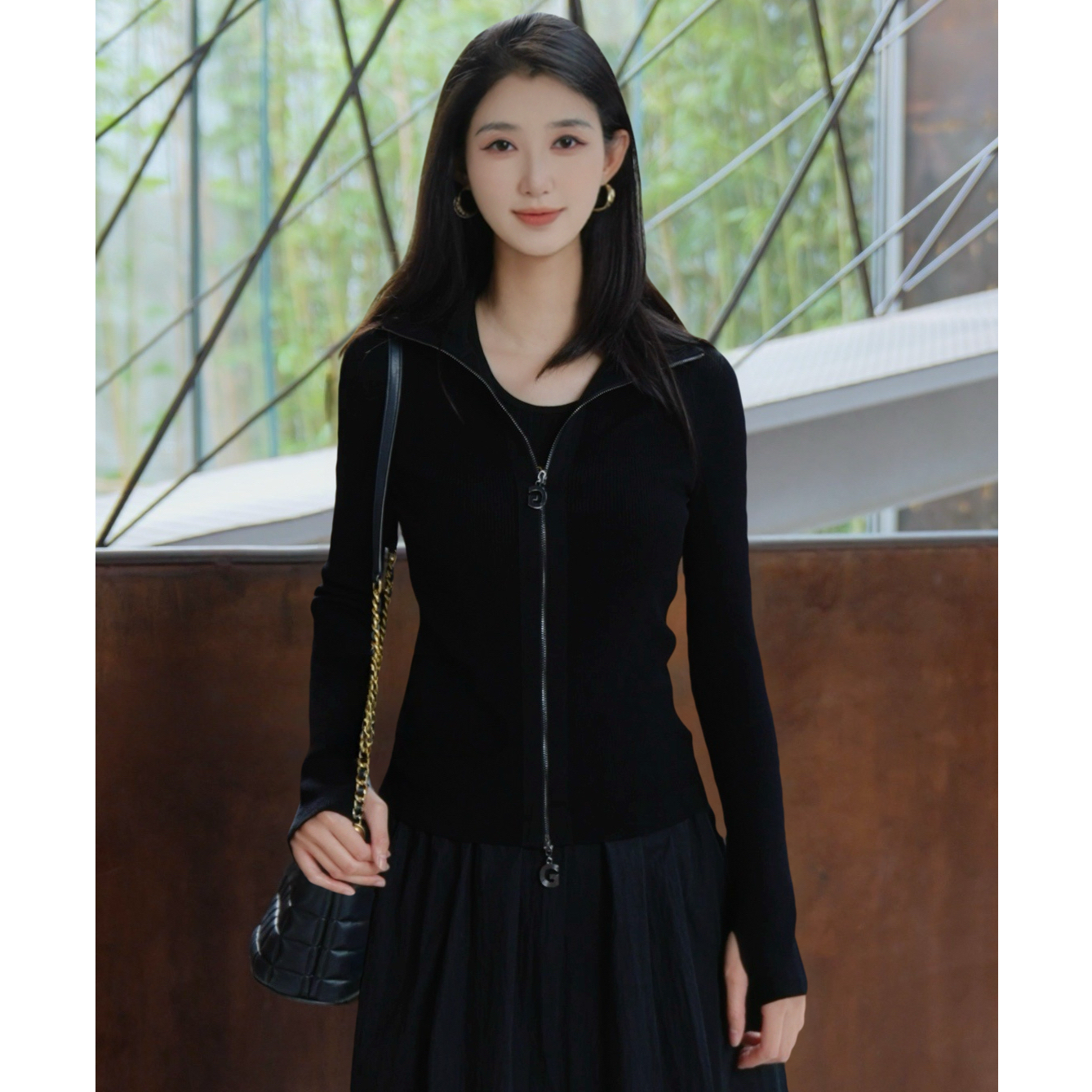 GIRDEAR/哥弟   经典百搭竖坑条双头拉链高领长袖针织衫148019