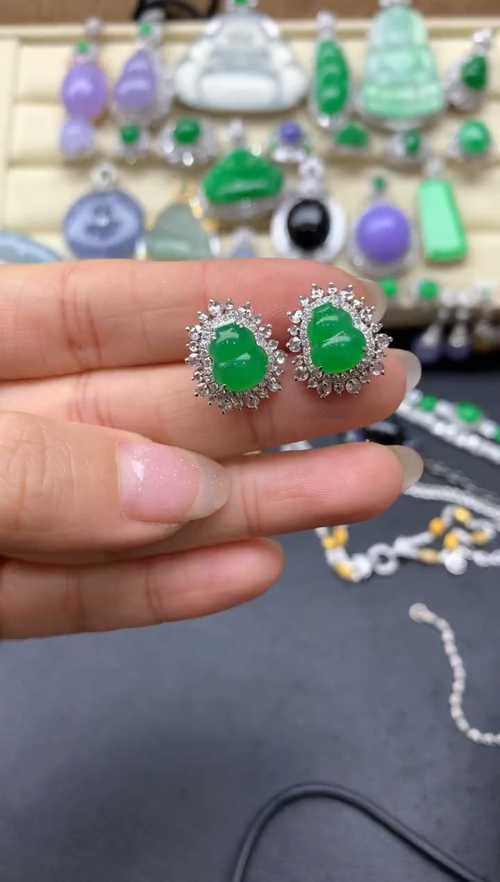 【闪购商品】翡翠耳饰18K金镶嵌587-中国好珍宝