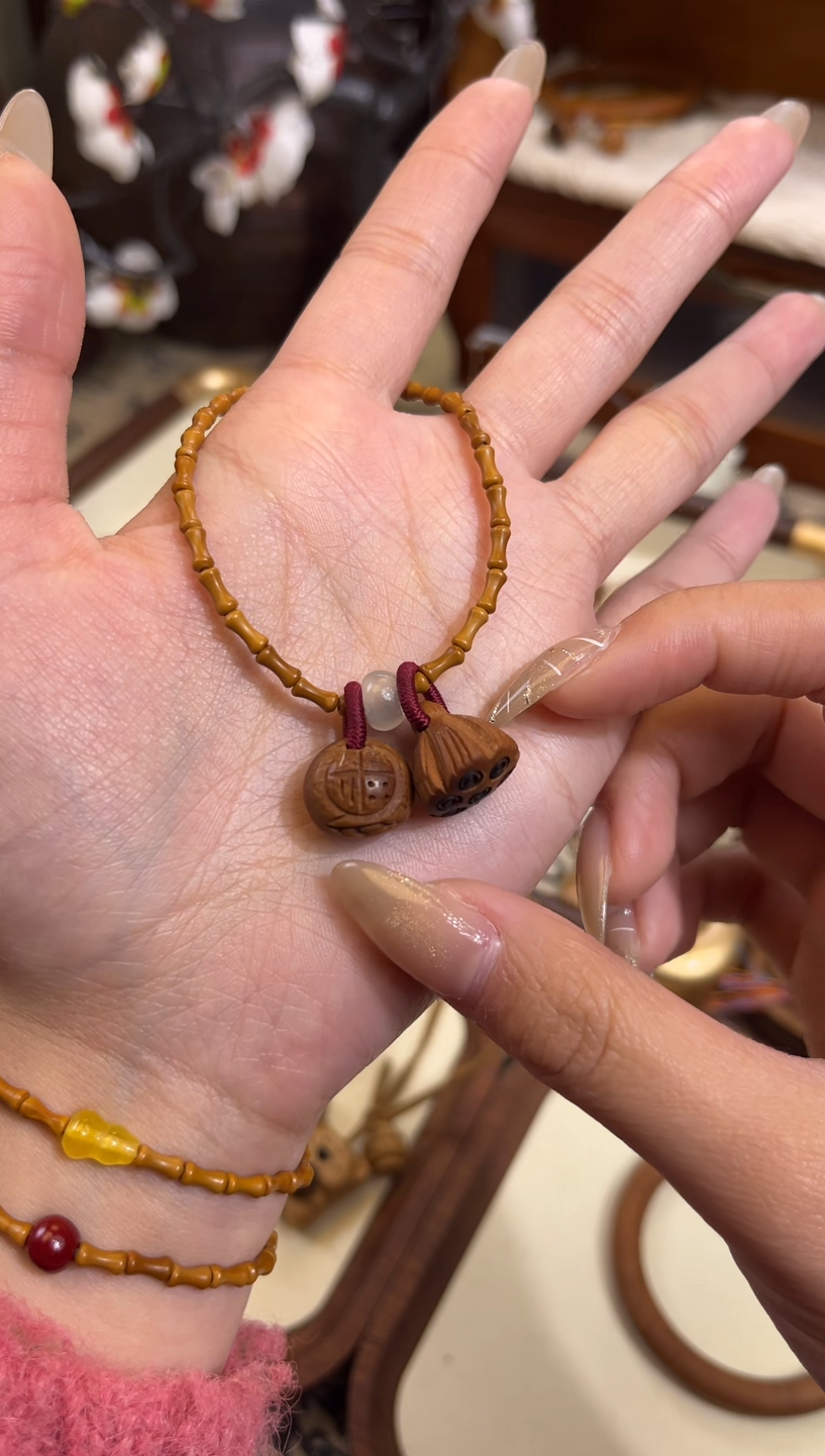 手串桃核【桃缘序】竹节「福气莲莲」桃木桃核辟、挡、驱、护 备注手围