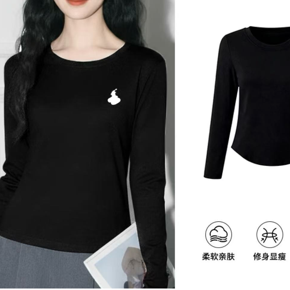 【大姐】 长袖圆领纯欲风有弹力修身型T恤紧身运动秋季长袖打底