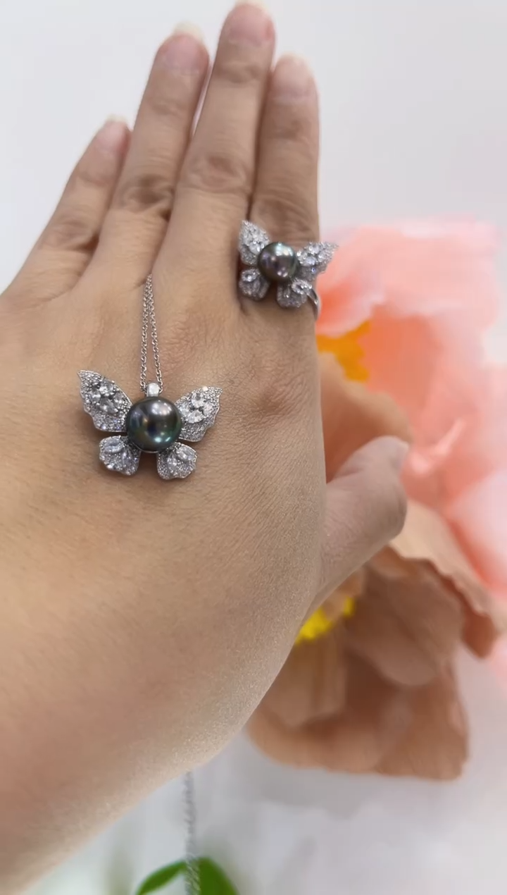 【闪购商品】海水珍珠两件套银S925镶嵌大溪地两件套